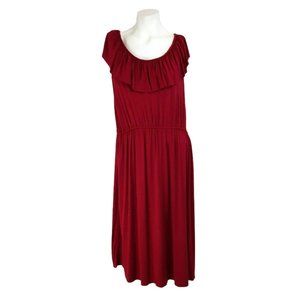 Pink Rose Berry Red Sleeveless Ruffle A-Line Dress